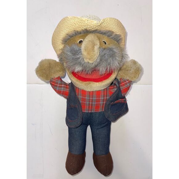 Shotgun Red Steve Hall Autographed Stuffed Animal Plush Hee Haw Denim Plaid Hat - Picture 1 of 6